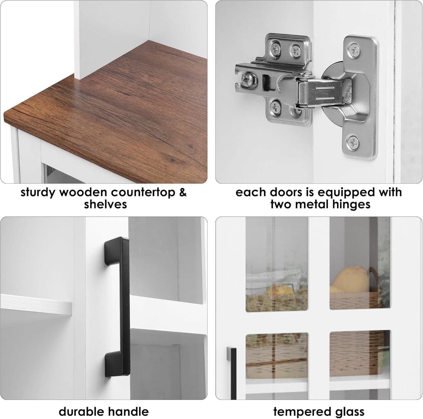 Keyluv Kitchen Pantry Storage Cabinet 71" Tall Freestanding Pantry Cabinet, Farmhouse Glass Door Buffet with Oven Countertop, Large Wood Hutch for Kitchen, Living Room and Dining Room, White