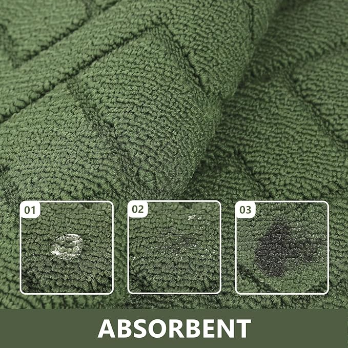 hicorfe Kitchen Rugs and Mats Sets,2 Pieces Super Absorbent Polypropylene Non-Slip Rug,Soft Comfort Floor Mat,Washable for Kitchen,Hallway,Office,Sink,Laundry(20" x 31.5" Plus 20" x 59",Green)