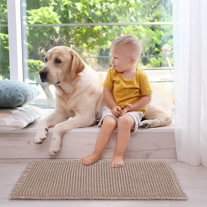ZALL Tan Waffle Bath Mat,Super Absorbent Non Slip Bathroom Rug,Brown 17x24inch,Machine Washable Ultra Soft Floor Mats