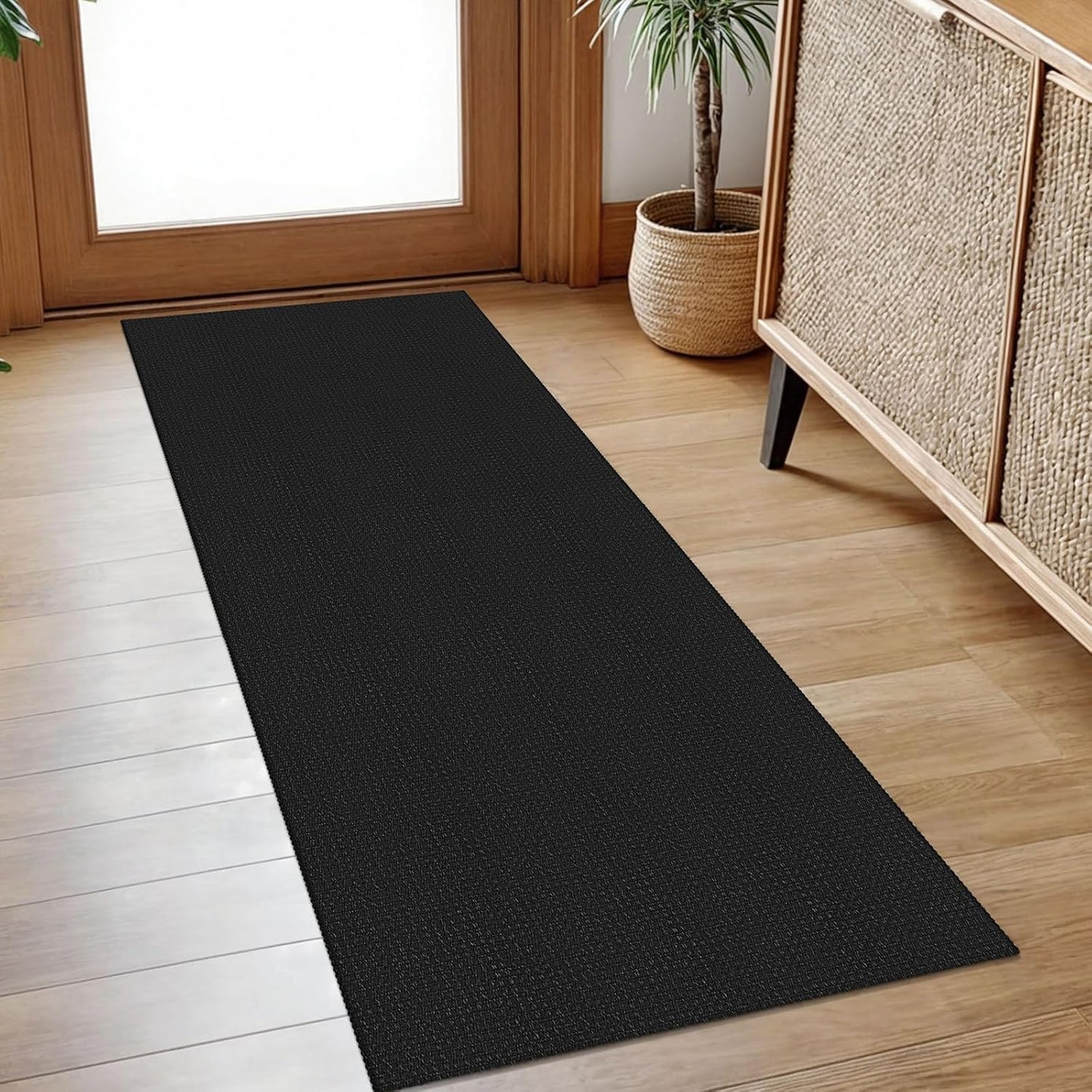 IOHOUZE Washable Runner Rug 2x5 Non Slip Runners for Hallways Entryway Runner Indoor, Kitchen Throw Rug Woven Cotton Floor Carpet for Hall Entrance Bedroom, Black/Grey