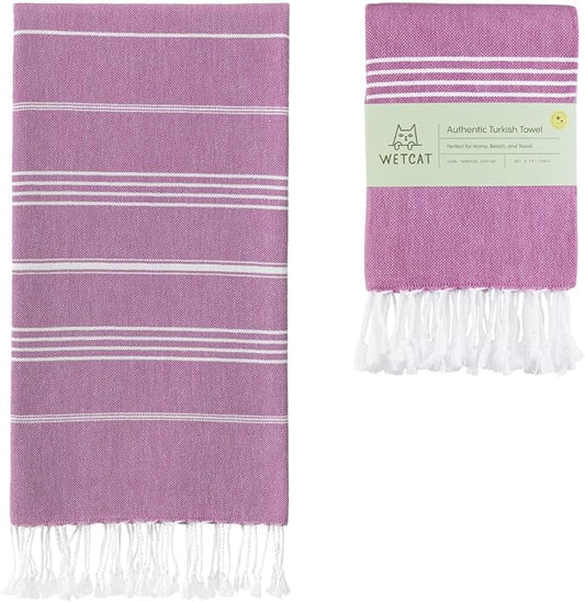 WETCAT Turkish Beach Towel Oversized (38"x71") 100% Turkish Cotton, Made in Turkey - Sand Free, Extra Large, Ultra Soft, Quick Drying, Compact & Lightweight for Travel - Purple
