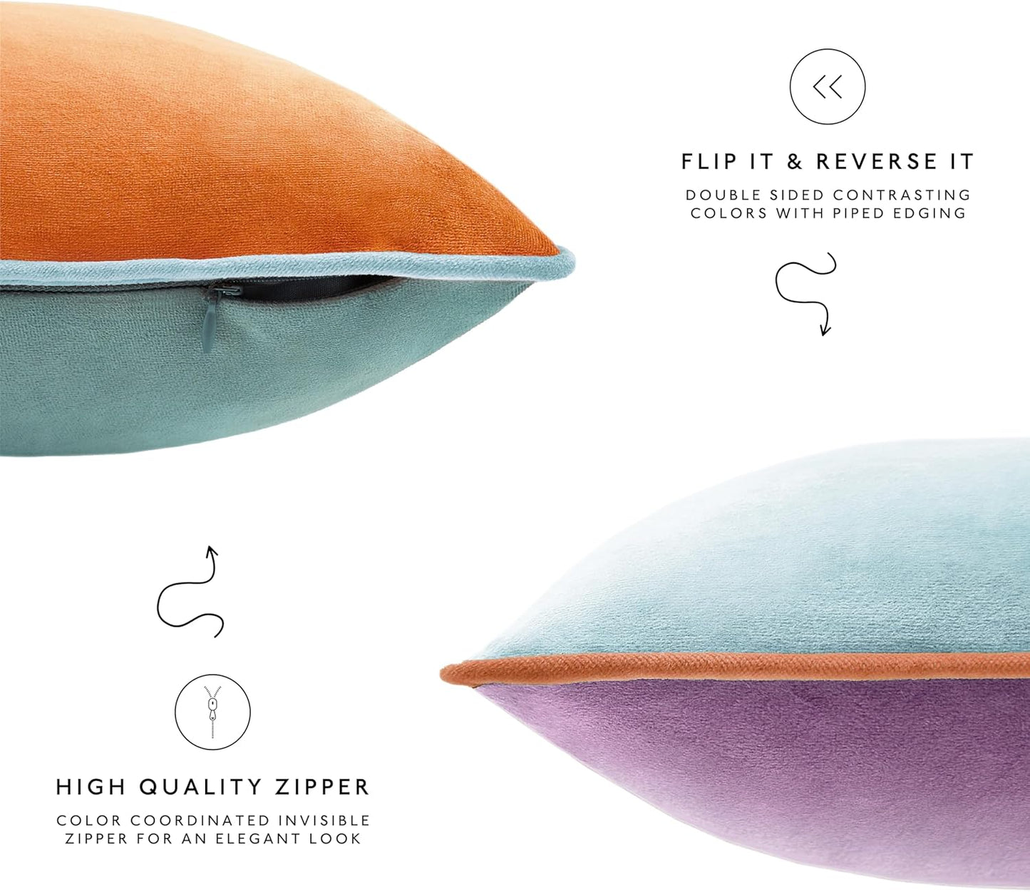 MONDAY MOOSE Decorative Throw Pillow Covers Cushion Cases, Set of 4 Soft Velvet Modern Double-Sided Designs, Mix and Match for Home Decor, Pillow Inserts Not Included (16x16 inch, Purple/Teal)