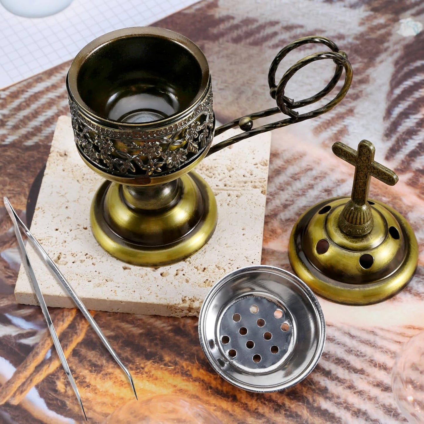 Yawlsow Incense Burner, Frankincense Charcoal Incense Stand, Bakhoor Incense Burner Holder, Ideal for Aromatherapy, Yoga and Spa, Home and Christian Church Censer, (Bronze)