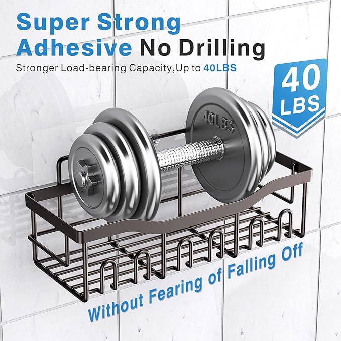 5-Pack Rustproof Stainless Steel Shower Caddy Set– No Drill Adhesive Bathroom Organizer, Space-Saving Shower Shelves for Apartment Essentials, Bathroom/Kitchen Storage Home Decor-L Size