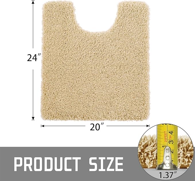 Yimobra U Shaped Toilet Bath Rug, Fluffy Plush, Super Shaggy Soft Non Slip, Water Absorbent Microfiber Bath Mat, Dries Quickly, Machine Washable Thick Bathroom Rugs, 20"x 24", Pure Beige