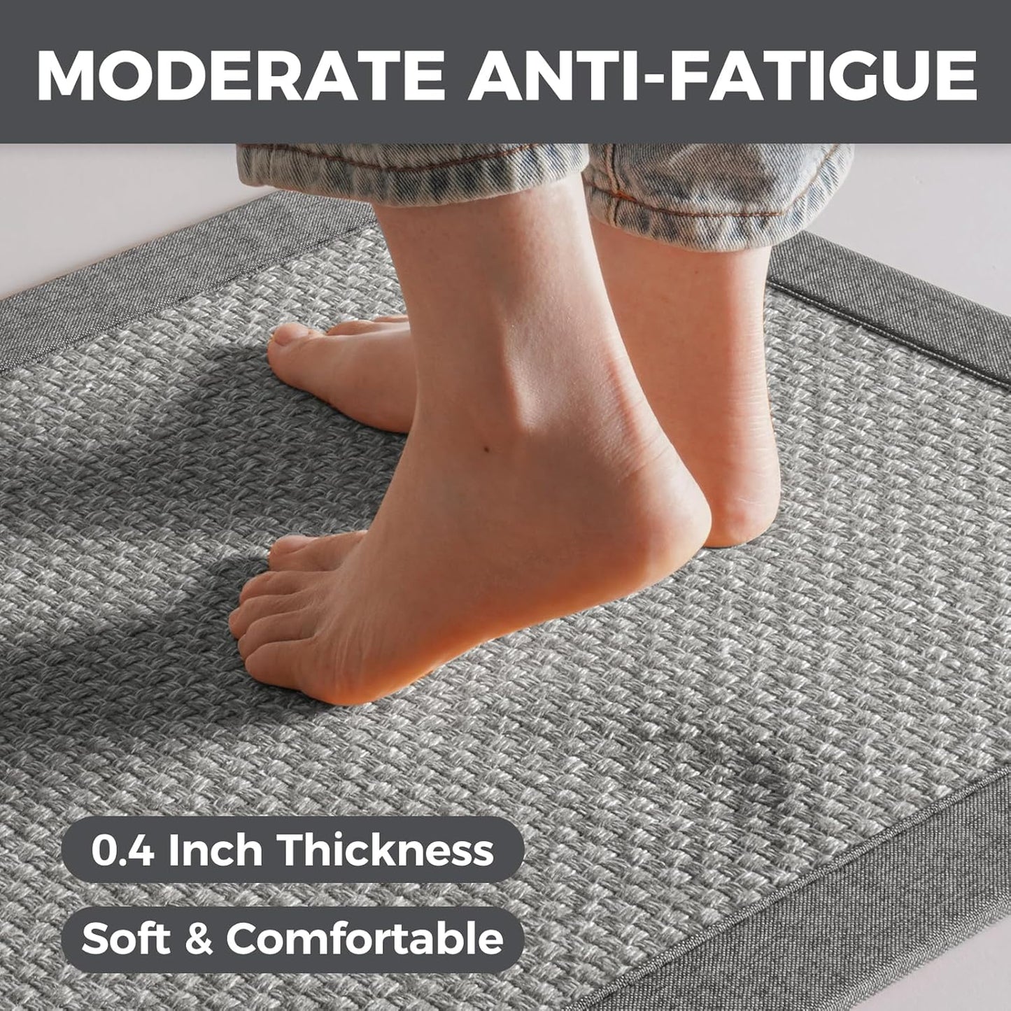 Anti Fatigue Kitchen Mats for Floor, 0.4" Thick Soft Cushioned Super Absorbent Kitchen Rugs Non Slip Washable Jute-Like Woven Sink Mat Standing Mat for Kitchen, Laundry, Easy Care, Gray 17"x30"