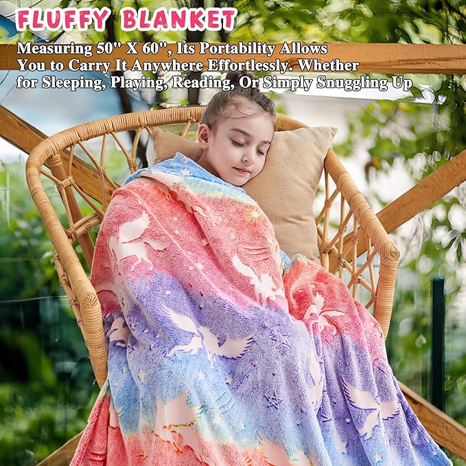 inhand Unicorn Toys Glow in The Dark for Blanket,Unicorn Gifts for Girls Age 1 2 3 4 5 6 7 8 9 10 11 12 13 Birthday Halloween Christmas Cute Soft Room Decor Kids Blanket 50"X60"