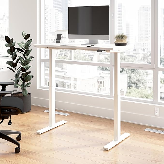Bush Business Furniture 48-inch Electric Height Adjustable Standing Desk, Ergonomic Sit-Stand Computer Table for Home and Professional Office, Move 60 Series, White with White Base