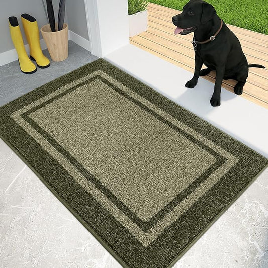 PURRUGS Dirt Trapping Door Mat 24" x 36", Non-Slip/Skid Machine Washable Entryway Rug, Shoes Scraper, Area Rug, Super Absorbent Welcome Mat for Muddy Wet Shoes and Paws, Budding Green & Sage Green