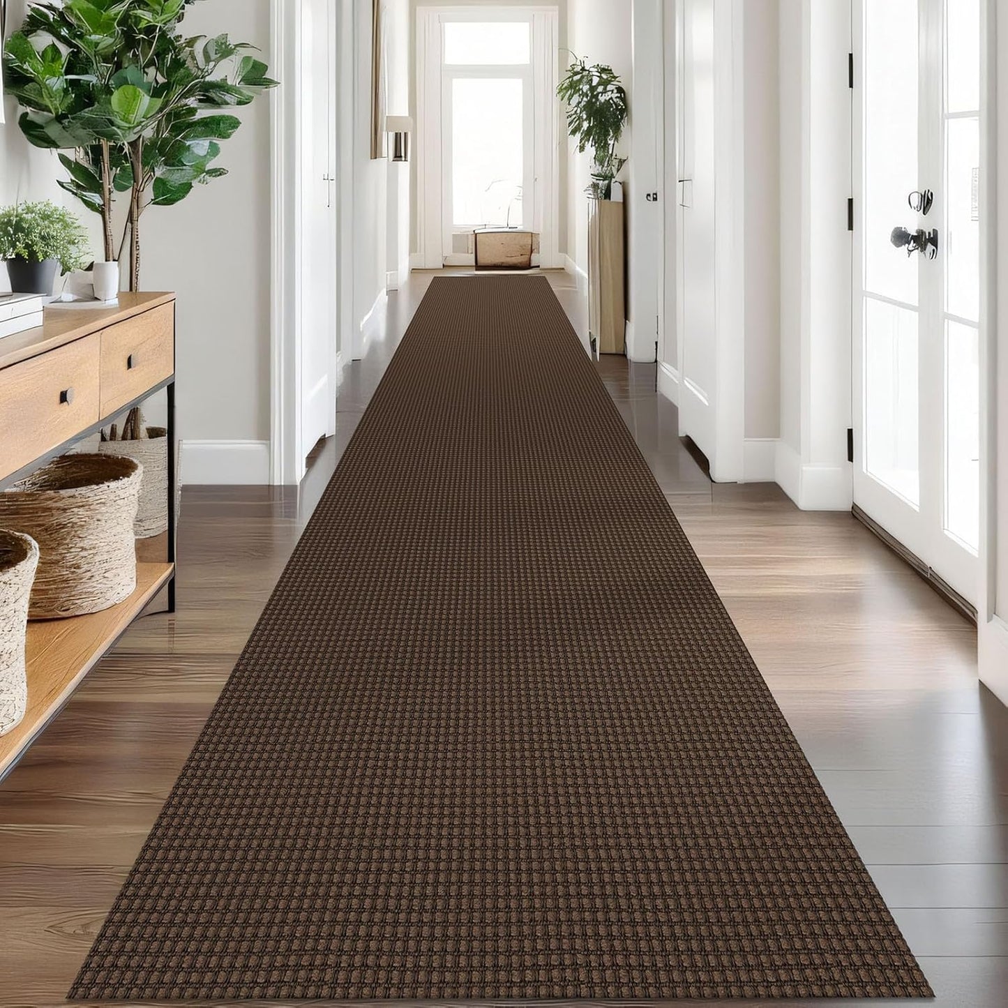 IOHOUZE Washable Exrea Long Hallway Runner Rug 3x20 Non Slip Rubber Backed Kitchen Runner Entryway Runner Indoor, Woven Rugs Floor Carpet for Kitchen Hall Entryway Stair, Brown