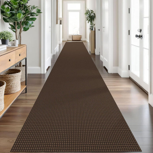 IOHOUZE Washable Exrea Long Hallway Runner Rug 3x20 Non Slip Rubber Backed Kitchen Runner Entryway Runner Indoor, Woven Rugs Floor Carpet for Kitchen Hall Entryway Stair, Brown