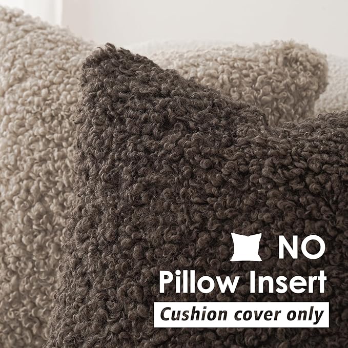Foindtower Set of 2 Curly Teddy Wool Pillow Covers Decorative Boucle Textured Lumbar Throw Pillow Faux Fur Pillowcases Sheepskin Cushion Case for Sofa Bedroom Car 12"x20" Chocolate