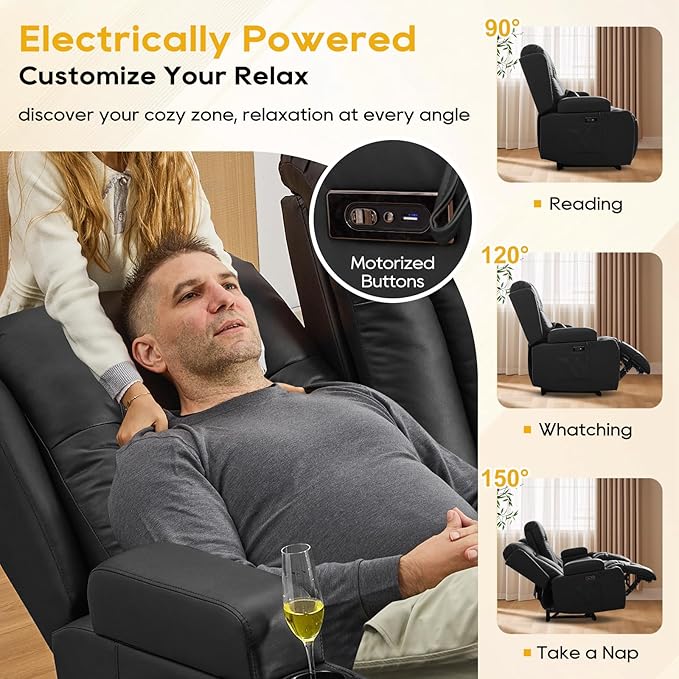 IPKIG 76.8" Power Reclining Sofa, Electric Home Theater Seating with Flipped Middle Backrest/LED Lighting/USB Ports/Built-in Outlets, Dual Recliner Sofa 3 Seater for Living Room RV (Black)