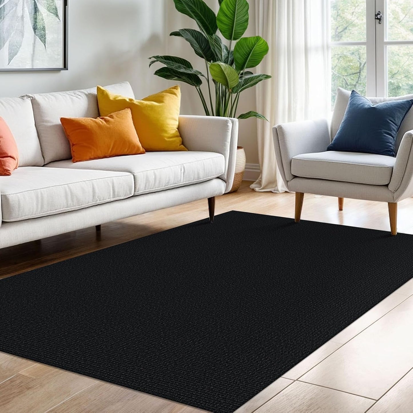 KOZYFLY Washable Area Rug 4x6 Ft Non Slip Rubber Backed Rugs for Entryway Bedroom Throw Rugs Boho Entry Rug, Cotton Braided Floor Carpet for Dining Room Living Room, Black