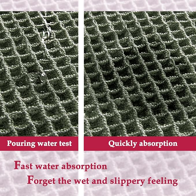 ZALL Waffle Bath Mat,Super Absorbent Non Slip Bathroom Rug,Dark Green 24x48inch,Machine Washable Ultra Soft Floor Mats