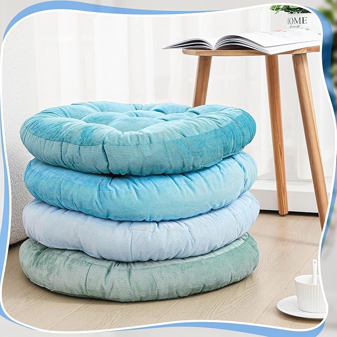 Jerify 4 Pcs Floor Pillow Cushions 22 x 22 Inch Round Square Large Meditation Floor Pillow for Classroom Adult Meditation Picnic Party Cushion for Seating Gift Christmas(Cold Colors,Round)