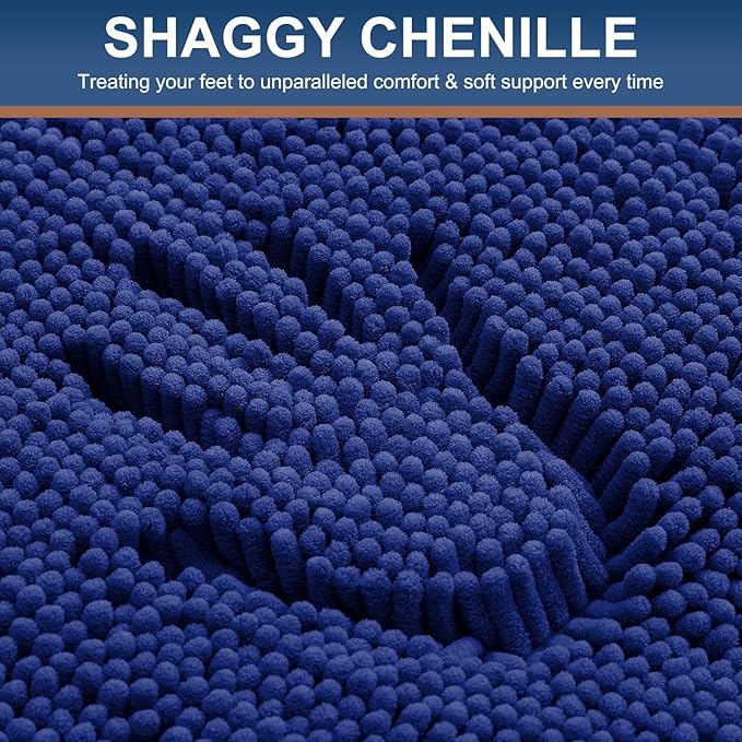 Smiry Luxury Chenille Bathroom Rugs 34x21, Extra Soft and Absorbent Shaggy Bath Mat, Machine Washable, Non-Slip Plush Carpet Runner for Tub, Shower, and Floor, Home Decor Accessories, Royal Blue