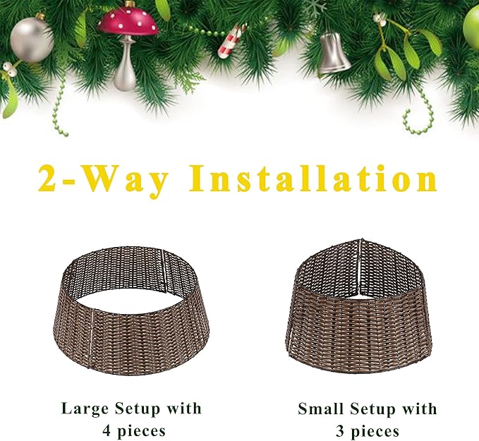 SUNNYPARK Christmas Tree Collar, 23'' D Handmade Artificial Rattan Wicker Christmas Stand Tree Collar Basket Base Cover for Holiday Decoration-Round Brown …
