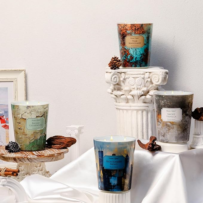 HomeLights Large jar Candle | 3-Wick Long-Lasting Scented Candles, 34oz Natural Soy Wax Candle for Home Scented, Industrial Chic Gifts for Women & Men, Smoke Vanilla