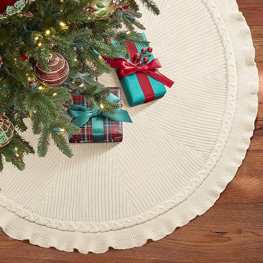 Hommtina Christmas Tree Skirt 48 Inches Beige Tree Skirt,Christmas Tree Decorations Faux Fur Tree Skirt for Xmas Holiday Home Party Decorations Ornaments (Wave Beige)