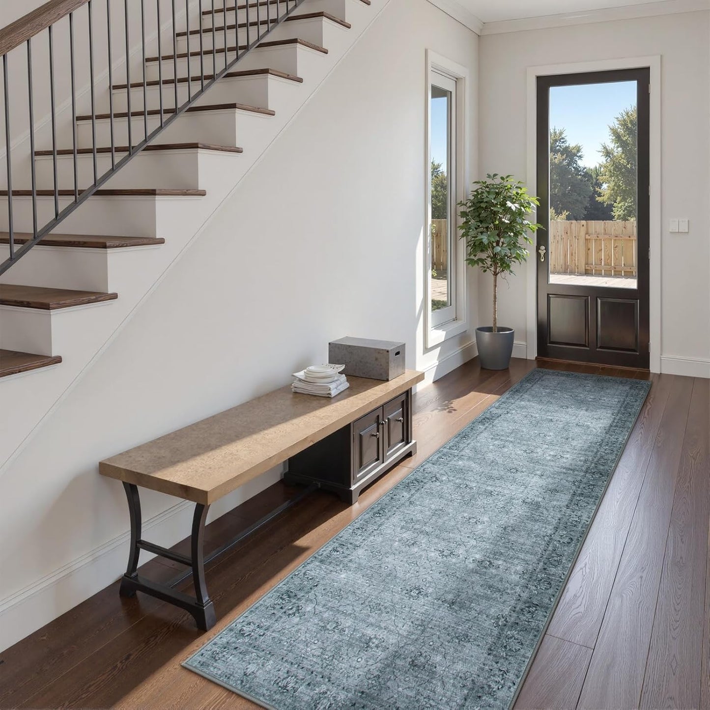 Vintage Washable Runner Rug, 2.6x8 Soft Kitchen Runner Rug Non Slip for Hallways Indoor, Ultra-Thin Carpet for Entrance Laundry Bedroom (2'6"x8', Dark Grey)