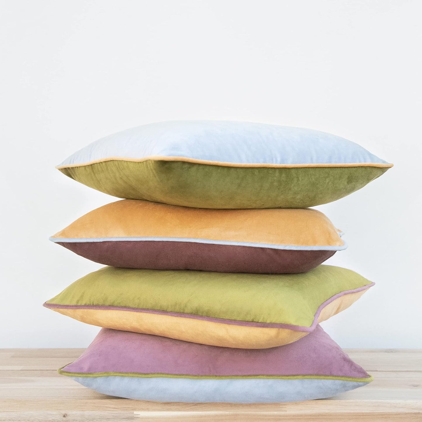 MONDAY MOOSE Decorative Throw Pillow Covers Cushion Cases, Set of 4 Soft Velvet Modern Double-Sided Designs, Mix and Match for Home Decor, Pillow Inserts Not Included (18x18 inch, Purple/Green)