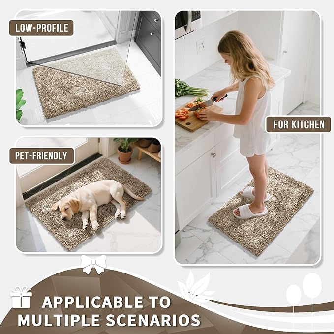 Yimobra Long Bathroom Rugs Runner 70x24 Inch, Extra Thick Soft Absorbent Chenille Bath Mat, Non Slip Machine Washable, Quick Dry Bath Rugs for Bathroom Floor, Tub and Shower, Camel