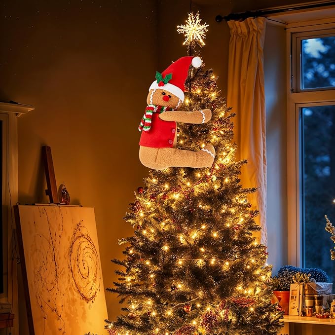 Gingerbread Christmas Tree Topper Decorations,Gingerbread Ornament Doll Tree Hugger Decor for Curtain Wine Bottle Christmas Tree Holiday Home Decor, 11" x 15"