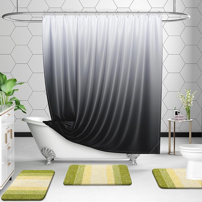 OLANLY Bathroom Rug Set 2 Piece, Soft Absorbent Microfiber Bath Mats and U-Shaped Contour Toilet Rug, Non-Slip, Machine Wash Dry, Plush Shaggy Bath Mats for Bathroom (24"x16"+24"x20", Olive Green)