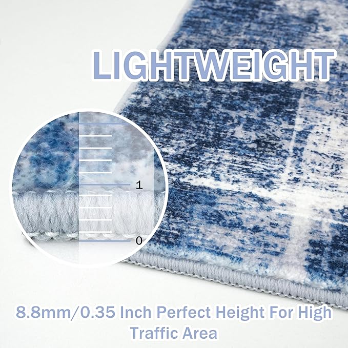 IOHOUZE Abstract Runner Rug 2x6 Ft Washable Runners for Hallways, Non Slip Kitchen Runner Printed Faux Wool Entryway Runner Indoor, Modern Abstract Floor Carpet for Hall Kitchen Bedroom, Navy/Grey