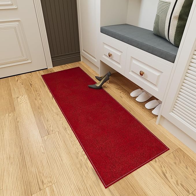 Ottomanson 20" x 59" Ultra-Thin Hallway Runner Rug - Durable Non-Slip Carpet for High-Traffic Areas - Fits Under Doors for Seamless Entry - Ideal for Kitchen, Entryway, Bedroom & Living Room, Red