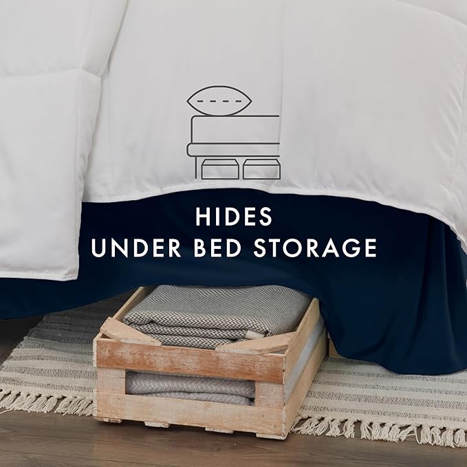 Linen Market Bed Skirt - Ultra Soft Microfiber - Easy Fit with 14 Inch Tailored Drop - Hotel Quality, Shrinkage & Fade Resistant - Bed Cover - Cal King Bed Skirt - Bedroom Décor - (Cal King, Navy)