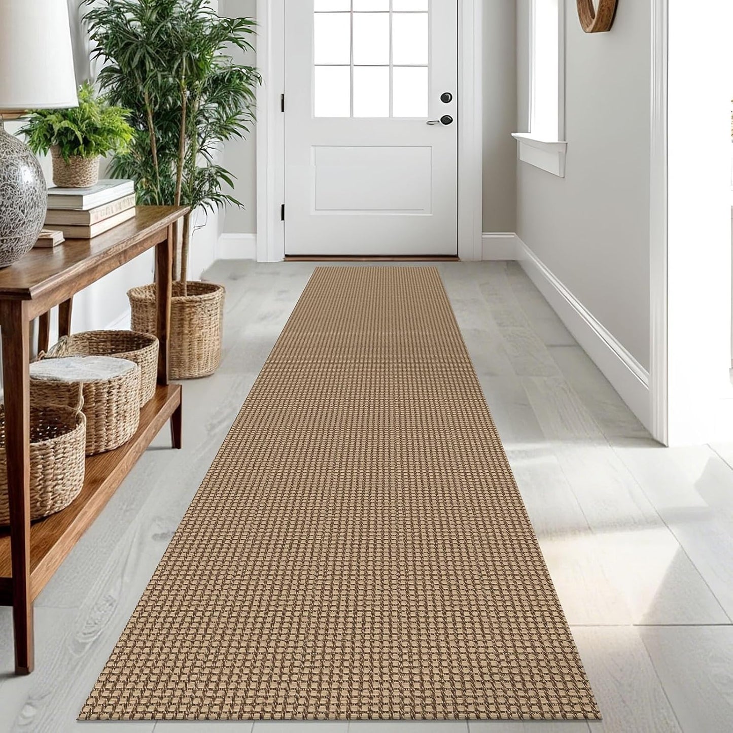 IOHOUZE Washable Runner Rug 2x10 Non Slip Rubber Backed Long Hallway Runner Entryway Runner Indoor, Kitchen Rugs Woven Cotton Floor Carpet for Hall Entrance, Orange/Tan/Brown