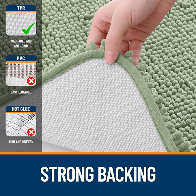 OLANLY Bathroom Rugs 44x32, Extra Soft Absorbent Chenille Bath Rugs, Rubber Backing Quick Dry, Machine Washable Bath Mats for Bathroom Floor, Tub and Shower, Home Decor Accessories, Sage Green