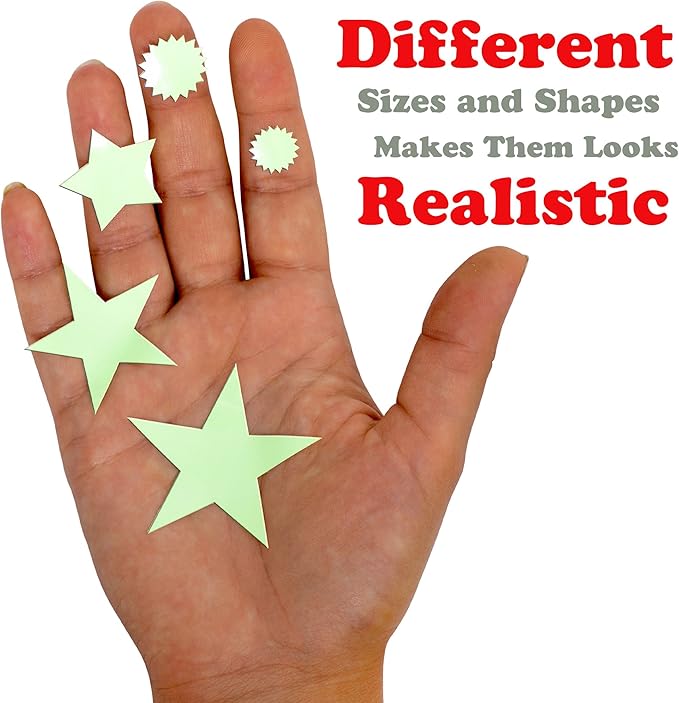 Glow in The Dark Stars for Ceiling or Wall Stickers - Glowing Wall Decals Stickers Room Decor Kit - Galaxy Glow Star Set and Solar System Decal for Kids Bedroom Decoration