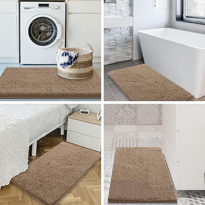 Smiry Luxury Chenille Bathroom Rugs 36x24, Extra Soft and Absorbent Shaggy Bath Mat, Machine Washable, Non-Slip Plush Carpet Runner for Tub, Shower, and Floor, Home Decor Accessories, Camel