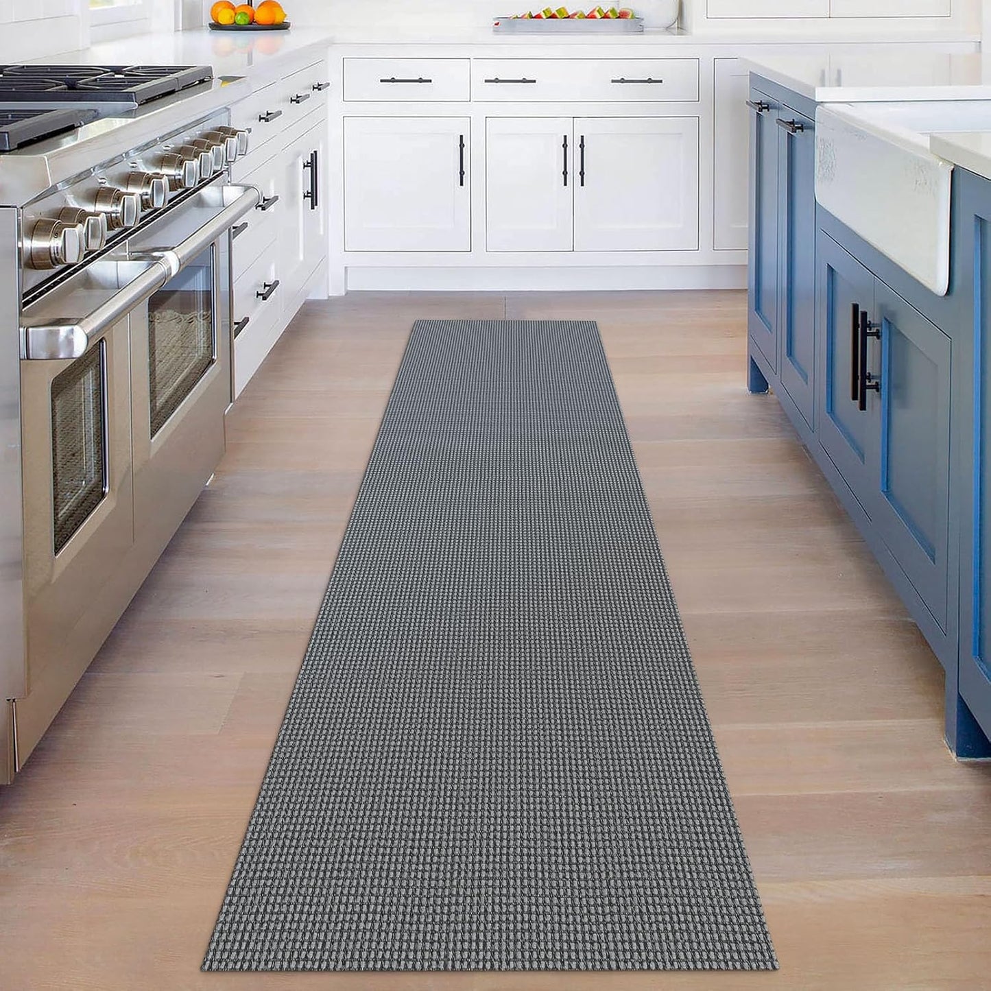 KOZYFLY Runners for Hallways 2x8 ft Washable Kitchen Runner Non Slip Rubber Backed Hall Runners Cotton Entryway Runner Rugs Floor Carpet for Indoor Backdoor Bedroom Kitchen, Grey/Dark Grey