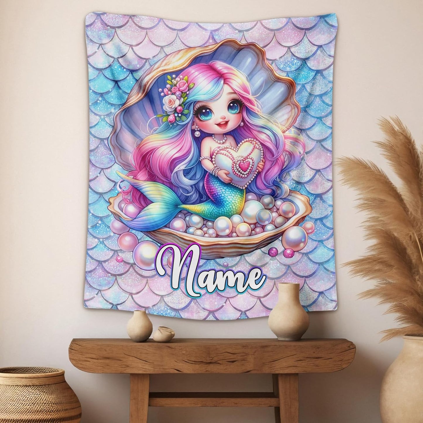 Kids Blanket for Girls Women Personalized Mermaid Blanket for Gift, Warm Cozy Throw Blankets for Living Room Bed Sofa Travel