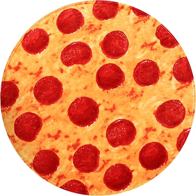 Vessia Pizza Printed Throw Blanket, Realistic Funny Round Food Blanket for Adults and Kids, 300GSM Soft Novelty Pepperoni Pizza Throw for Couch, Sofa, Bed, Fun Home Decor for All Seasons, 71 inches