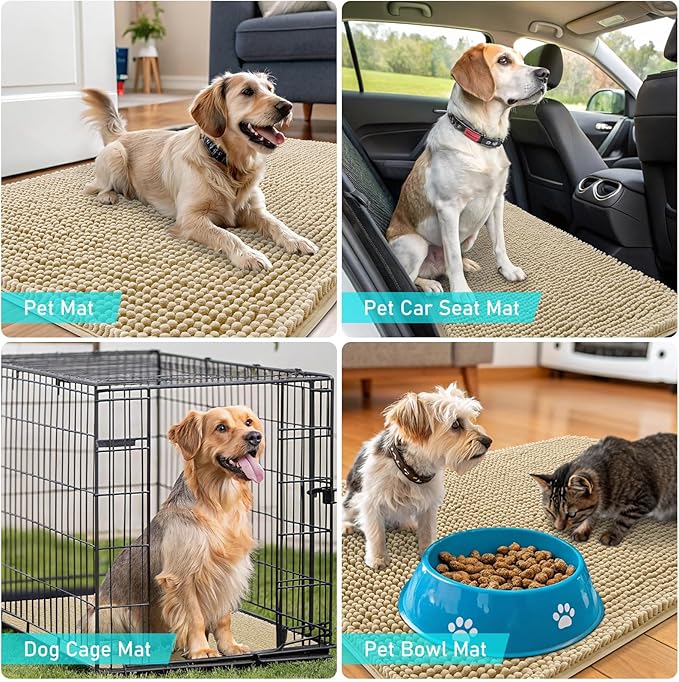 OLANLY Dog Door Mat for Muddy Paws 40x32, Absorbs Moisture and Dirt, Absorbent Non-Slip Washable Doormat, Quick Dry Chenille Mud Mat for Dogs, Entry Indoor Entryway Carpet for Inside Floor, Beige