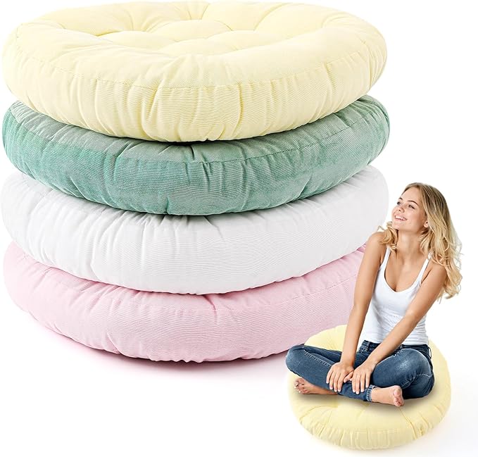 Jerify 4 Pcs Floor Pillow Cushions 22 x 22 Inch Round Square Large Meditation Floor Pillow for Classroom Adult Meditation Picnic Party Cushion for Seating Gift Christmas(Macaroon,Round)