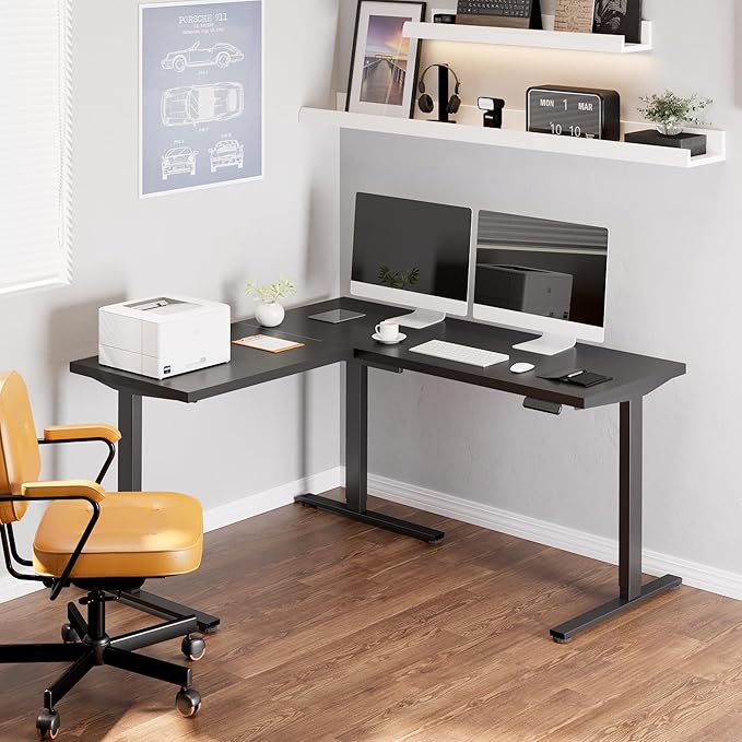 SANODESK Electric Height Adjustable 3-Leg L Shaped Standing Desk Frame, Support up to 220lbs, Sit Stand Ergonomic L Desk Frame Only, Black