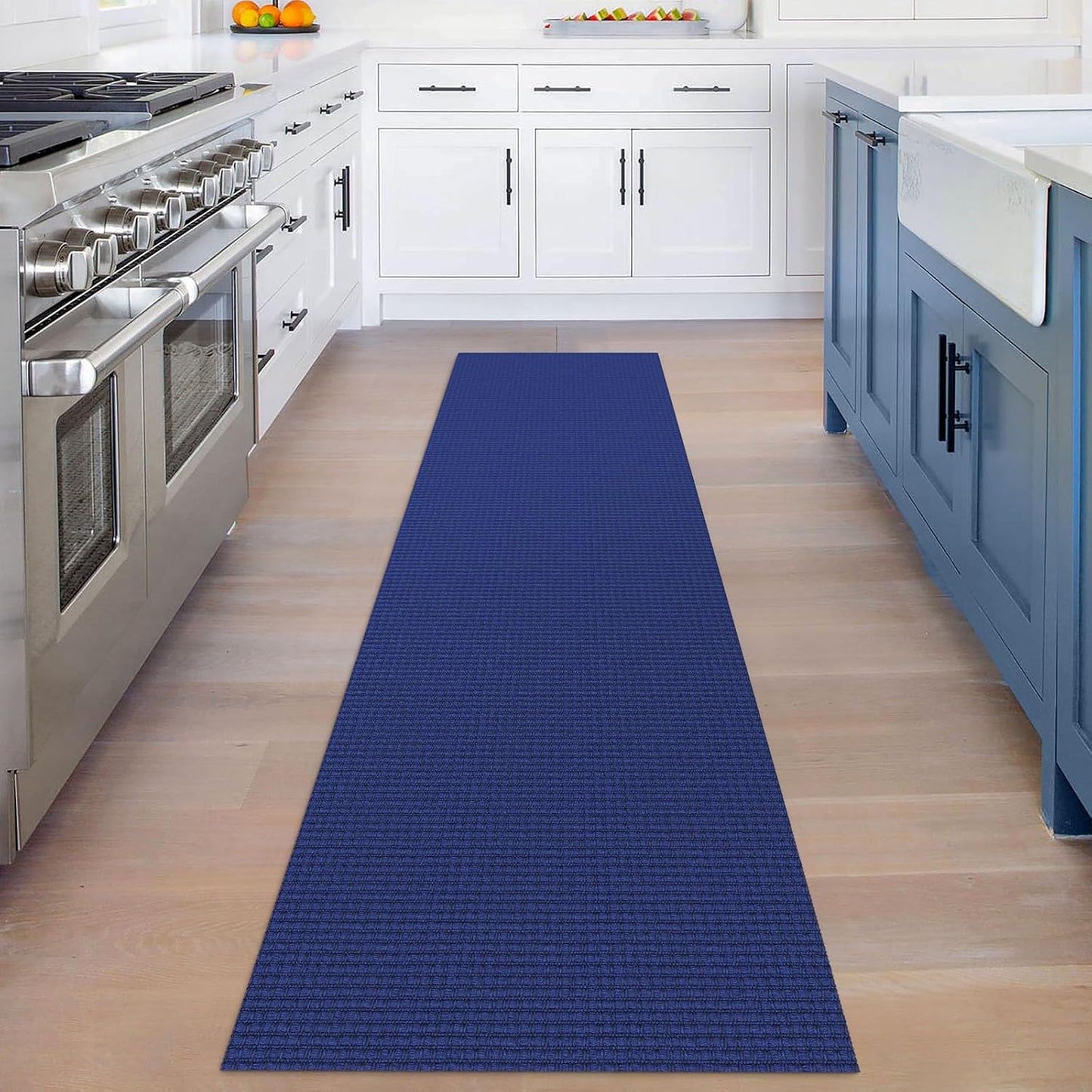 KOZYFLY Runners for Hallways 2x8 ft Washable Kitchen Runner Non Slip Rubber Backed Hall Runners Cotton Entryway Runner Rugs Floor Carpet for Indoor Backdoor Bedroom Kitchen, Royal Blue/Navy