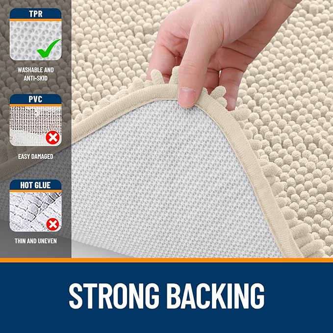 OLANLY Bathroom Rugs Sets 3 Piece, Soft Absorbent Chenille Bath Mats and U-Shaped Contour Toilet Rug, Quick Dry, Home Decor Accessories, Bath Mat Set for Bathroom (47"x20"+24"x16"+24"x20", Sand)