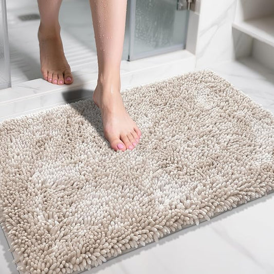 Yimobra Large Bathroom Rug Non Slip 36x24 Inch, Extra Thick Soft Absorbent Chenille Bath Mat, Machine Washable Quick Dry Bath Rugs for Bathroom Floor, Tub and Shower, Home Decor Accessories, Khaki