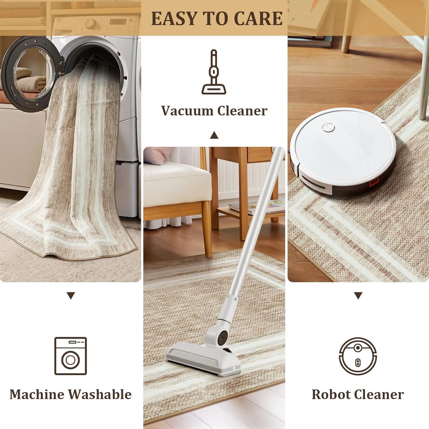 OJIA Modern Bordered Washable Runners for Hallways Printed 2'X8' Kitchen Rug Non Slip, Beige Bathroom Rug Runner Low Pile Long Soft Carpet Runner for Entryway Bedroom Laundry