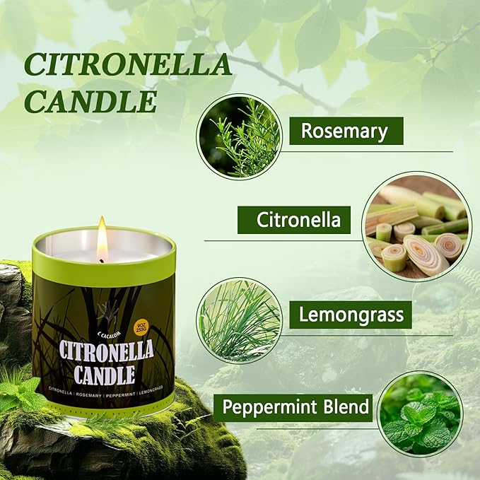 36oz Citronella Candles Outdoor Set, 4Pack Jar Candle for Patio Camping Backyard Picnic, Scented Candle Gifts Set for Men Women, Bug Non Toxic Mosquito Candles Repellent Garden Decor Camping Essential