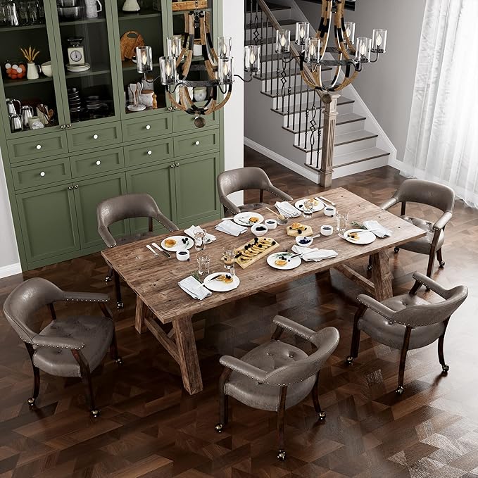 MODERION Solid Wood Boss Caption's Chairs,Dinning Chairs with Wheels and Arms,Office Desk Chairs, Classic Swivel Accent Chairs with Upholstered,Dinner Chairs, 31.5¡±H for Living Room Retro SY318DK