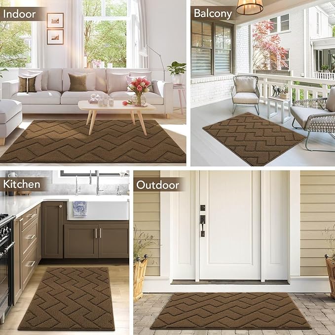 hicorfe Indoor Doormat,Front Back Door Mat Rubber Backing Non Slip Door Mats 47"x71" Absorbent Resist Dirt Entrance Doormat Inside Floor Mats for Entryway Washable Low-Profile(Dark Brown)