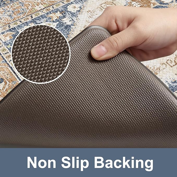 KIMODE Anti Fatigue Kitchen Mats for Floor,17.3" x 29" Cushioned Boho Vintage Kitchen Rugs,Non-Slip Waterproof Kitchen Sink Standing Mat Wipe Clean for Kitchen,Laundry Floor,Mutil-Blue